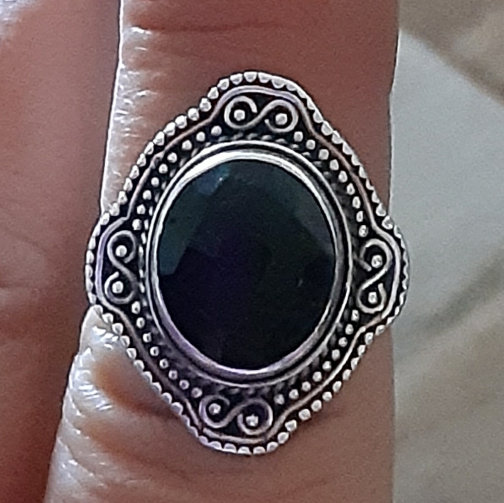 Faceted Black Onyx 925 silver ring